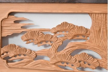 ヴィンテージ建具　昭和中期～後期　松竹梅の木彫りが両面に施された欄間2枚セット　(R-085084)