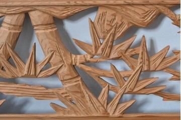 ヴィンテージ建具　昭和中期～後期　松竹梅の木彫りが両面に施された欄間2枚セット　(R-085084)