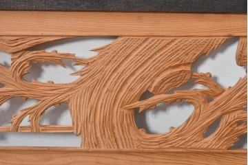 ヴィンテージ建具　昭和中期～後期　松竹梅の木彫りが両面に施された欄間2枚セット　(R-085084)