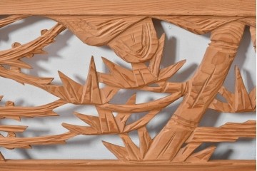 ヴィンテージ建具　昭和中期～後期　松竹梅の木彫りが両面に施された欄間2枚セット　(R-085084)