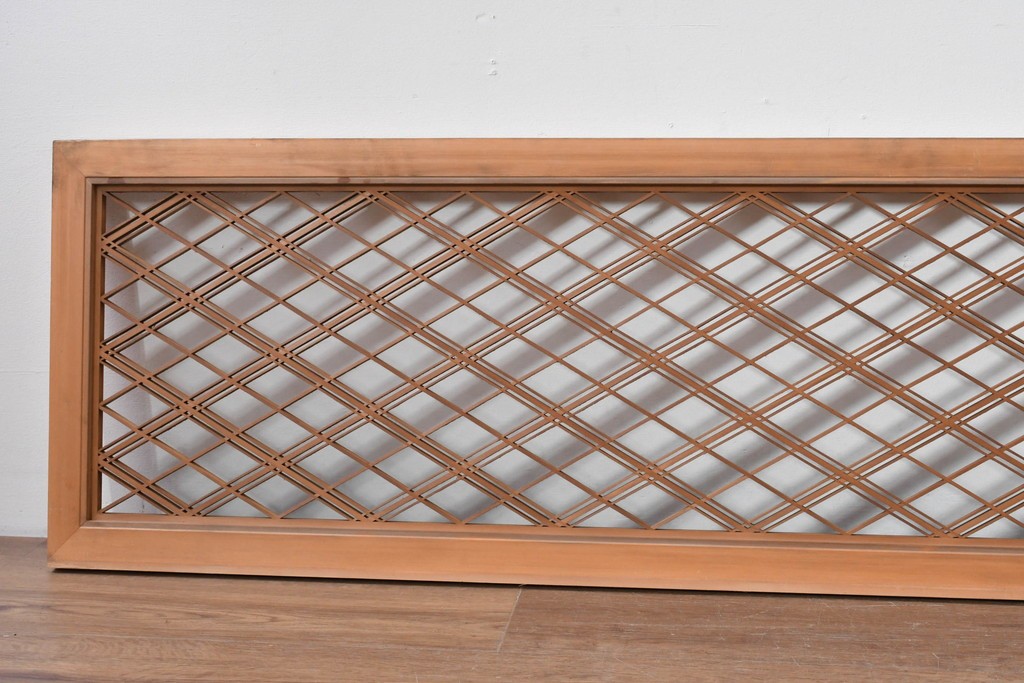 ヴィンテージ建具　昭和後期　細やかに組まれた菱格子の組子欄間2枚セット　(R-085085)