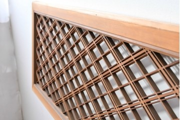 ヴィンテージ建具　昭和後期　細やかに組まれた菱格子の組子欄間2枚セット　(R-085086)