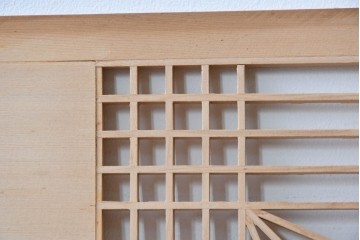 ヴィンテージ建具　昭和後期　松竹梅の彫刻と麻の葉文様が入った組子欄間2枚セット　(R-085088)