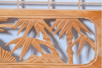 ヴィンテージ建具　昭和後期　松竹梅の彫刻と麻の葉文様が入った組子欄間2枚セット　(R-085088)