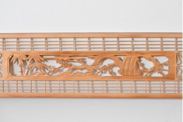 ヴィンテージ建具　昭和後期　松竹梅の彫刻と麻の葉文様が入った組子欄間2枚セット　(R-085088)