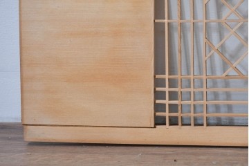 ヴィンテージ建具　昭和後期　松に鶴の彫刻が入った組子欄間2枚セット　(R-085089)