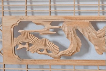 ヴィンテージ建具　昭和後期　松に鶴の彫刻が入った組子欄間2枚セット　(R-085089)