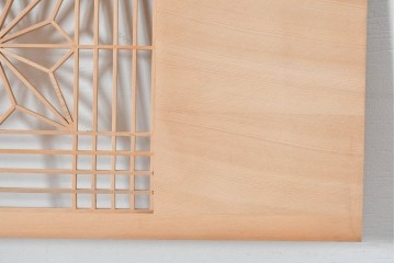 ヴィンテージ建具　昭和後期　松に鶴の彫刻と麻の葉文様が入った組子欄間2枚セット　(R-085090)