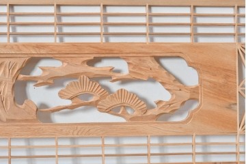 ヴィンテージ建具　昭和後期　彫刻入り　組子細工と松竹図の彫刻が味わい深い欄間2枚セット　(R-085091)