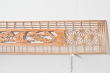 ヴィンテージ建具　昭和後期　彫刻入り　組子細工と松竹図の彫刻が味わい深い欄間2枚セット　(R-085091)