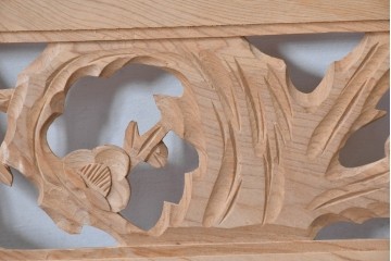 ヴィンテージ建具　昭和後期　彫刻入り　組子細工と松竹図の彫刻が味わい深い欄間2枚セット　(R-085091)