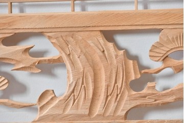 ヴィンテージ建具　昭和後期　彫刻入り　組子細工と松竹図の彫刻が味わい深い欄間2枚セット　(R-085091)