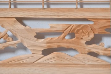 ヴィンテージ建具　昭和後期　松竹梅図の彫刻意匠が映える組子細工の欄間2枚セット　(R-085092)