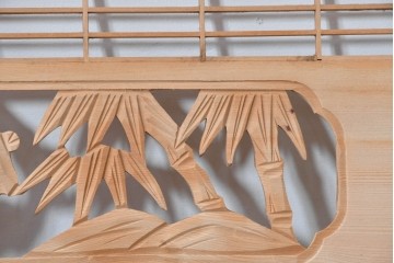 ヴィンテージ建具　昭和後期　松竹梅図の彫刻意匠が映える組子細工の欄間2枚セット　(R-085092)