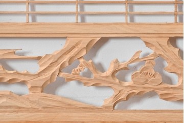 ヴィンテージ建具　昭和後期　松竹梅図の彫刻をあしらった組子欄間2枚セット　(R-085095)