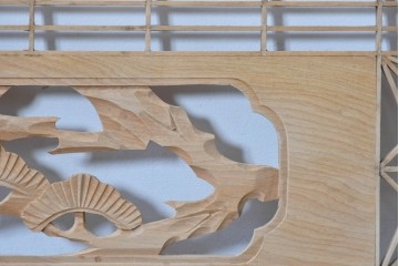 ヴィンテージ建具　昭和後期　松竹梅図の彫刻をあしらった組子欄間2枚セット　(R-085095)