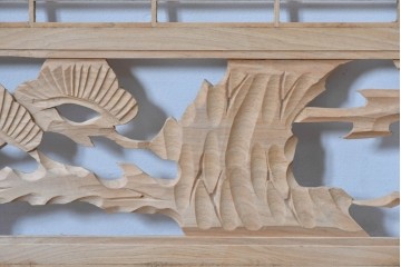 ヴィンテージ建具　昭和後期　松竹梅図の彫刻をあしらった組子欄間2枚セット　(R-085095)