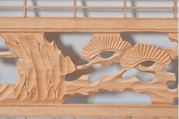 ヴィンテージ建具　昭和後期　松竹梅図の彫刻をあしらった組子欄間2枚セット　(R-085095)