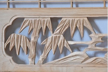 ヴィンテージ建具　昭和後期　松竹梅図の彫刻をあしらった組子欄間2枚セット　(R-085095)