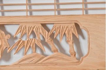 ヴィンテージ建具　昭和後期　松竹梅図の彫刻をあしらった組子欄間2枚セット　(R-085095)