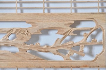 ヴィンテージ建具　昭和後期　松竹梅図の彫刻をあしらった組子欄間2枚セット　(R-085095)