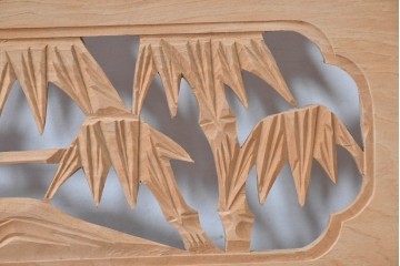 ヴィンテージ建具　昭和後期　松竹梅図の彫刻をあしらった組子欄間2枚セット　(R-085095)