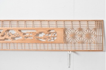 ヴィンテージ建具　昭和後期　松竹梅図の彫刻をあしらった組子欄間2枚セット　(R-085095)