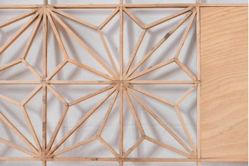 ヴィンテージ建具　昭和後期　松竹梅図の彫刻をあしらった組子欄間2枚セット　(R-085095)