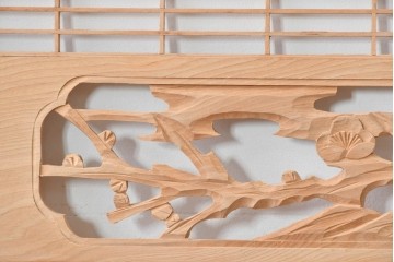 ヴィンテージ建具　昭和後期　松竹梅図の彫刻をあしらった組子欄間2枚セット　(R-085095)