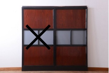 古民具・骨董　すりガラス入り!漆が美しいアンティークガラス帯戸1枚 (R-085102)
