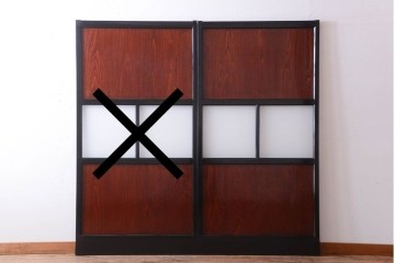 古民具・骨董　すりガラス入り!漆が美しいアンティークガラス帯戸1枚 (R-085102)