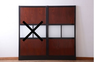 古民具・骨董　すりガラス入り!漆が美しいアンティークガラス帯戸1枚 (R-085102)