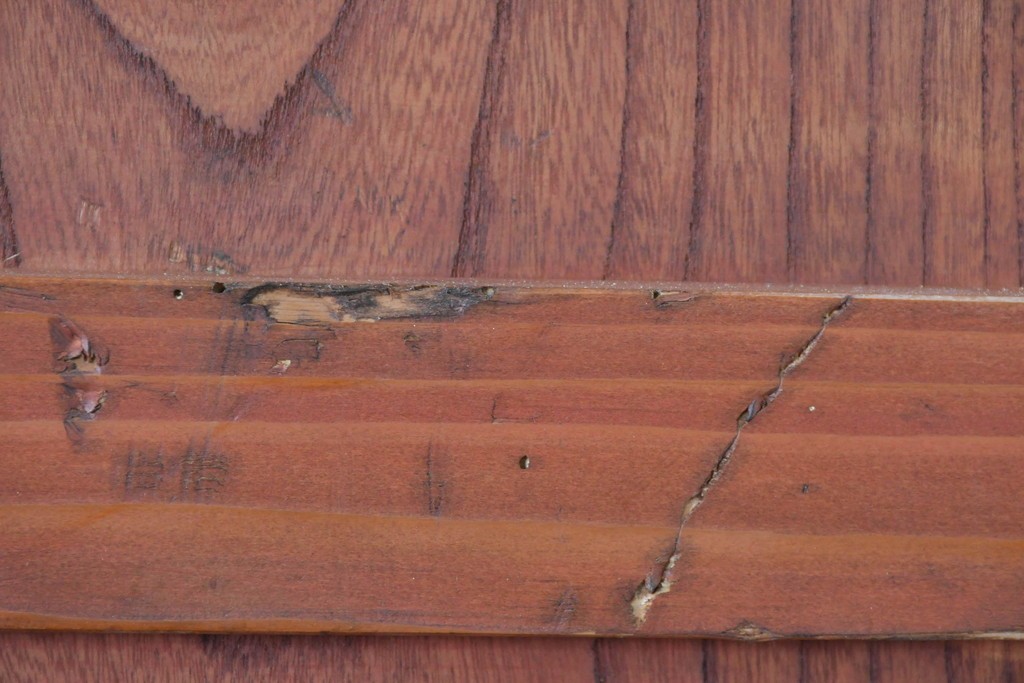 アンティーク建具　明治～大正　庄内地方　欅(ケヤキ)材　ヒノキ材　艶やかな木肌と重厚な金具が映える漆塗りの蔵戸1枚　(R-085104)