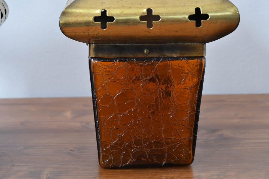 和製ヴィンテージ　レトロ　金属フードとガラスシェードのペンダントライト2個セット　(R-085107)