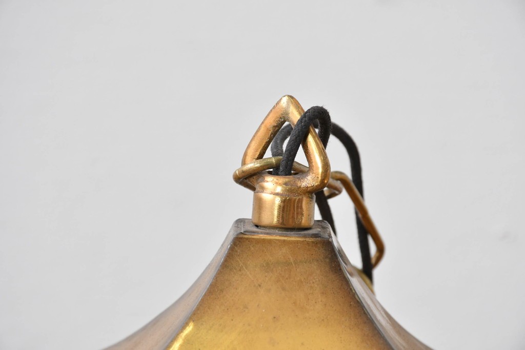 和製ヴィンテージ　レトロ　金属フードとガラスシェードのペンダントライト2個セット　(R-085107)