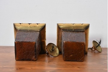 和製ヴィンテージ　レトロ　金属フードとガラスシェードのペンダントライト2個セット　(R-085107)