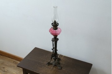 和製アンティーク　オイルランプをリメイク　凝った装飾が目を引くスタンドライト　(R-085113)