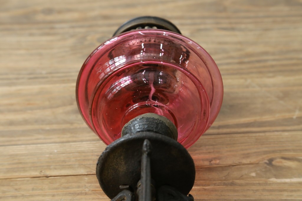 和製アンティーク　オイルランプをリメイク　凝った装飾が目を引くスタンドライト　(R-085113)