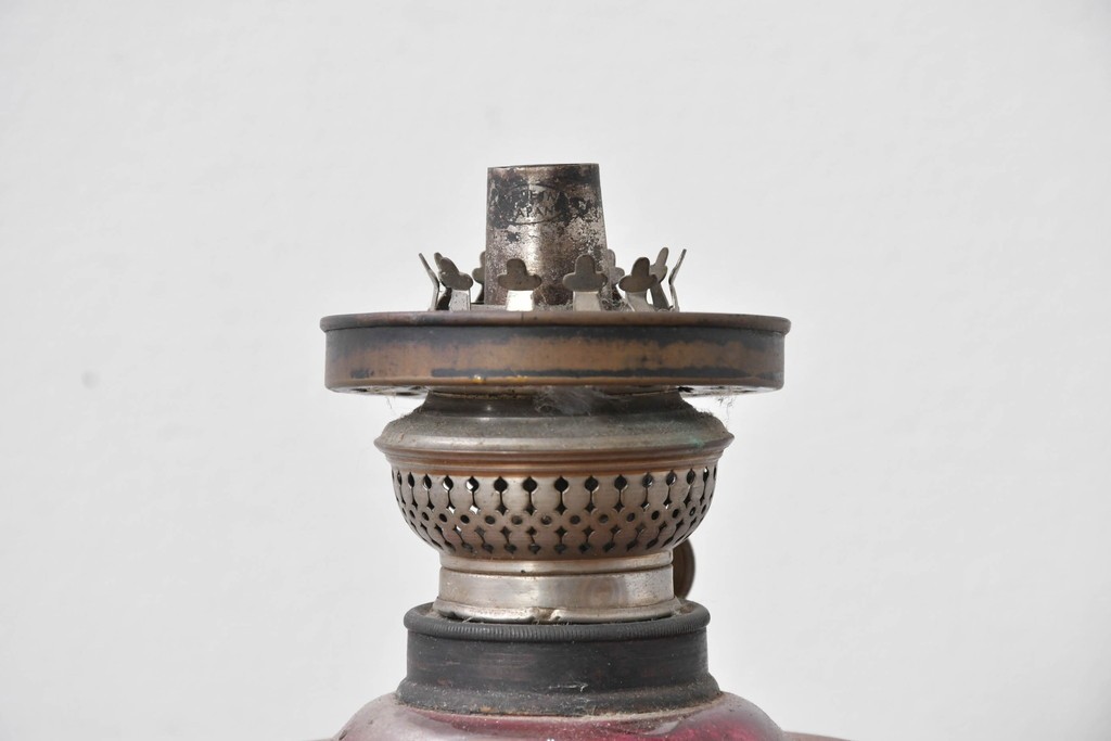 和製アンティーク　凝った装飾が目を引くフロアオイルランプ　(R-085113)