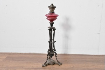和製アンティーク　凝った装飾が目を引くフロアオイルランプ　(R-085113)