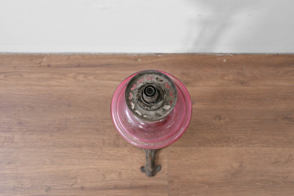 和製アンティーク　凝った装飾が目を引くフロアオイルランプ　(R-085113)