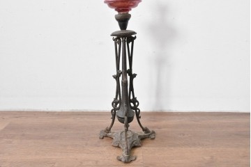 和製アンティーク　凝った装飾が目を引くフロアオイルランプ　(R-085113)