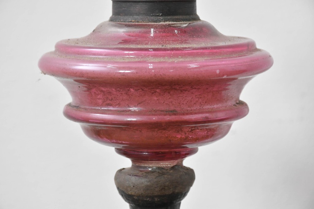 和製アンティーク　凝った装飾が目を引くフロアオイルランプ　(R-085113)