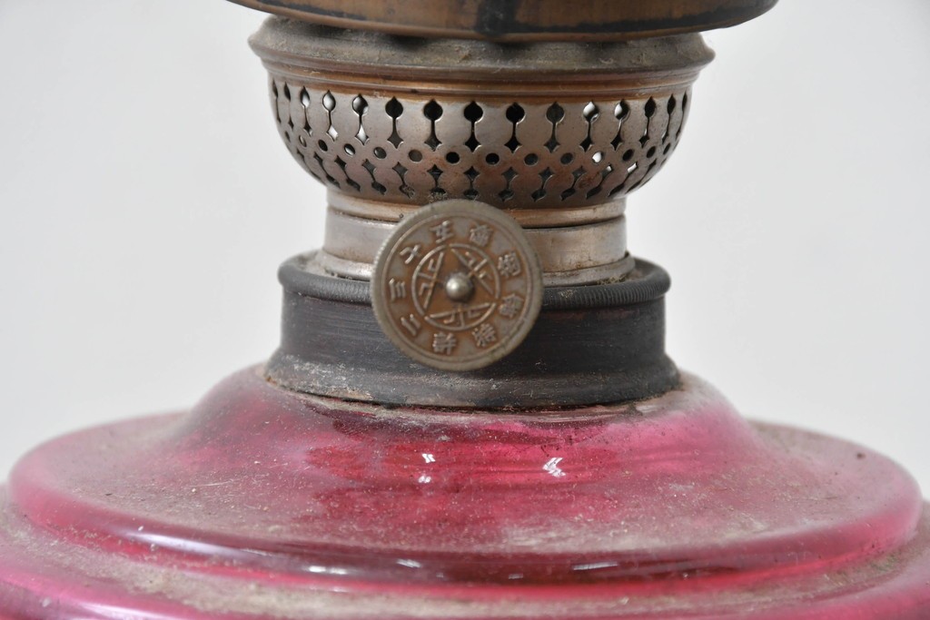 和製アンティーク　凝った装飾が目を引くフロアオイルランプ　(R-085113)