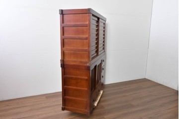 和製ヴィンテージ　桐材　柾目の美しい引き戸が魅力の重ね水屋箪笥　(R-085118)