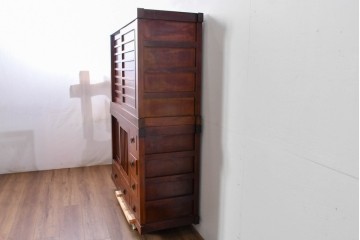 和製ヴィンテージ　桐材　柾目の美しい引き戸が魅力の重ね水屋箪笥　(R-085118)