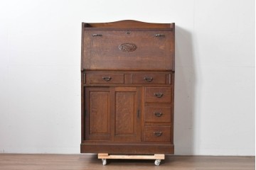 和製アンティーク　上手物!!　大正ロマン　繊細な彫刻装飾がアクセントのナラ材製ライティングビューロー　(R-085121)