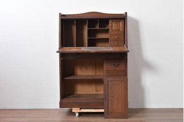 和製アンティーク　上手物!!　大正ロマン　繊細な彫刻装飾がアクセントのナラ材製ライティングビューロー　(R-085121)