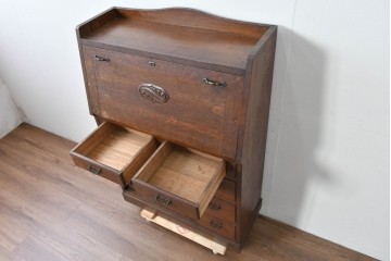 和製アンティーク　上手物!!　大正ロマン　繊細な彫刻装飾がアクセントのナラ材製ライティングビューロー　(R-085121)