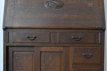 和製アンティーク　上手物!!　大正ロマン　繊細な彫刻装飾がアクセントのナラ材製ライティングビューロー　(R-085121)